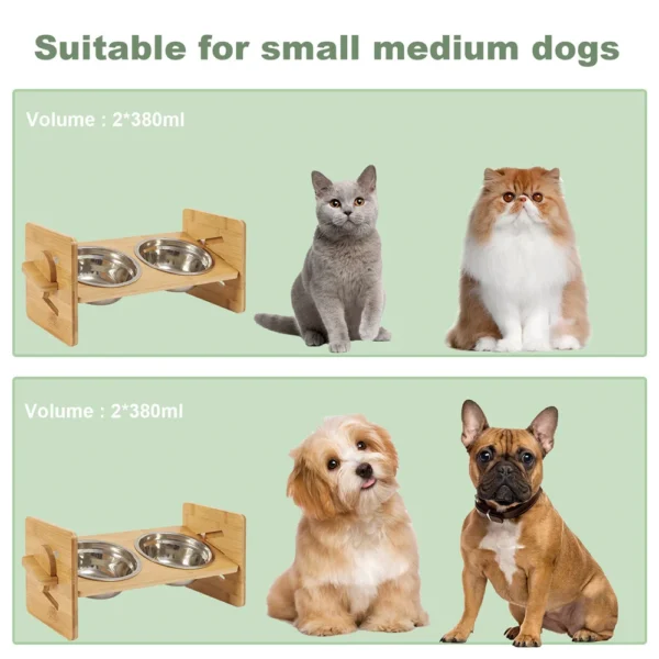 Elevated Pet Bowls 4 Heights Adjustable - 2 Stainless Steel Bowls