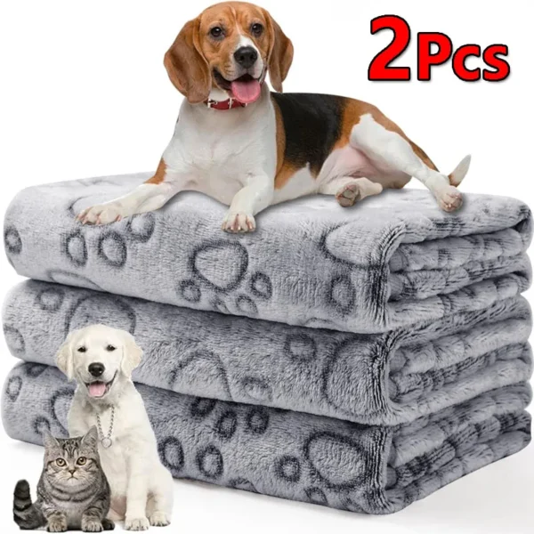 2PCS Soft Fluffy High Quality Dog Blanket Paw Print Pattern