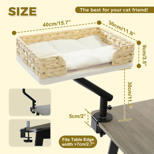 360° Rotating Cat Desk Bed | Adjustable Clamp-On Cat Hammock for Tables